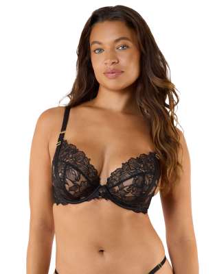 Playful Promises Willow floral embroidery bra in black