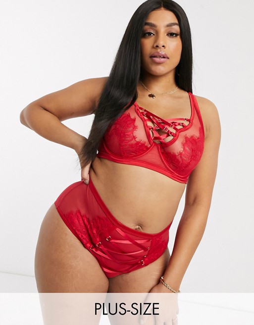 Playful Promises X Gabi Fresh lace overlay high waist brief in red