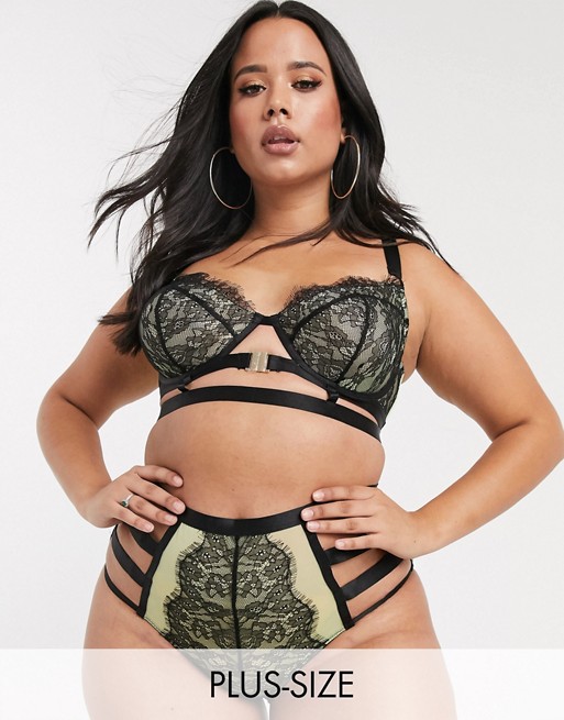 Playful Promises X Gabi Fresh lace strappy front fastening bra in green