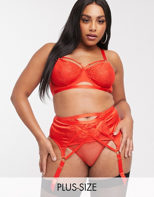 Playful Promises X Gabi Fresh mesh and strapping detail suspender belt in red