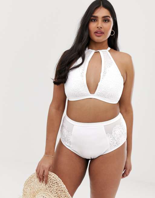 Playful Promises x Hunter McGrady White Lace Paneled Bikini Bottom