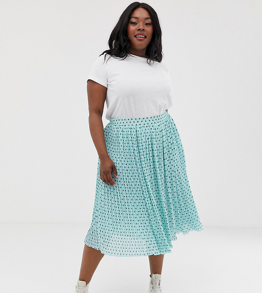 Plisseret midi nederdel med stjerne print fra Glamorous Curve-Blå