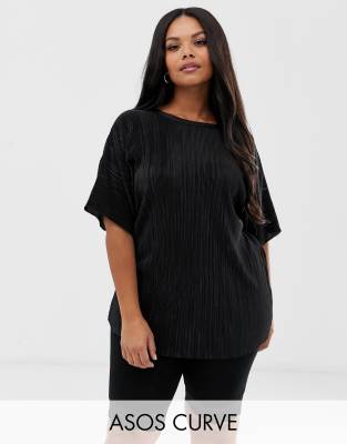 фото Плиссированная футболка asos design curve-черный asos curve