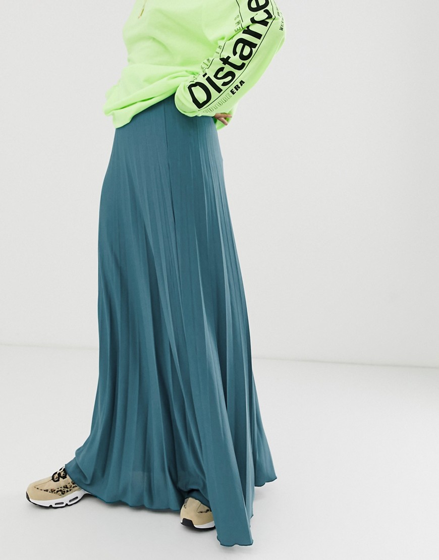 фото Плиссированная юбка макси из трикотажного крепа asos design-синий