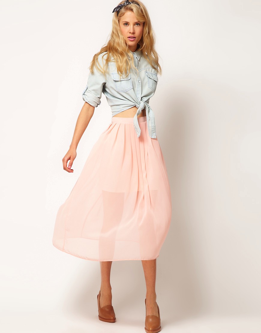 фото Плиссированная юбка миди asos-розовый цвет asos design