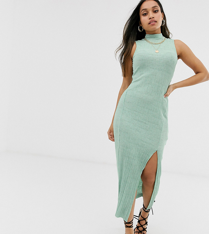 фото Плиссированное платье макси без рукавов и с высоким воротом asos design petite-зеленый asos petite