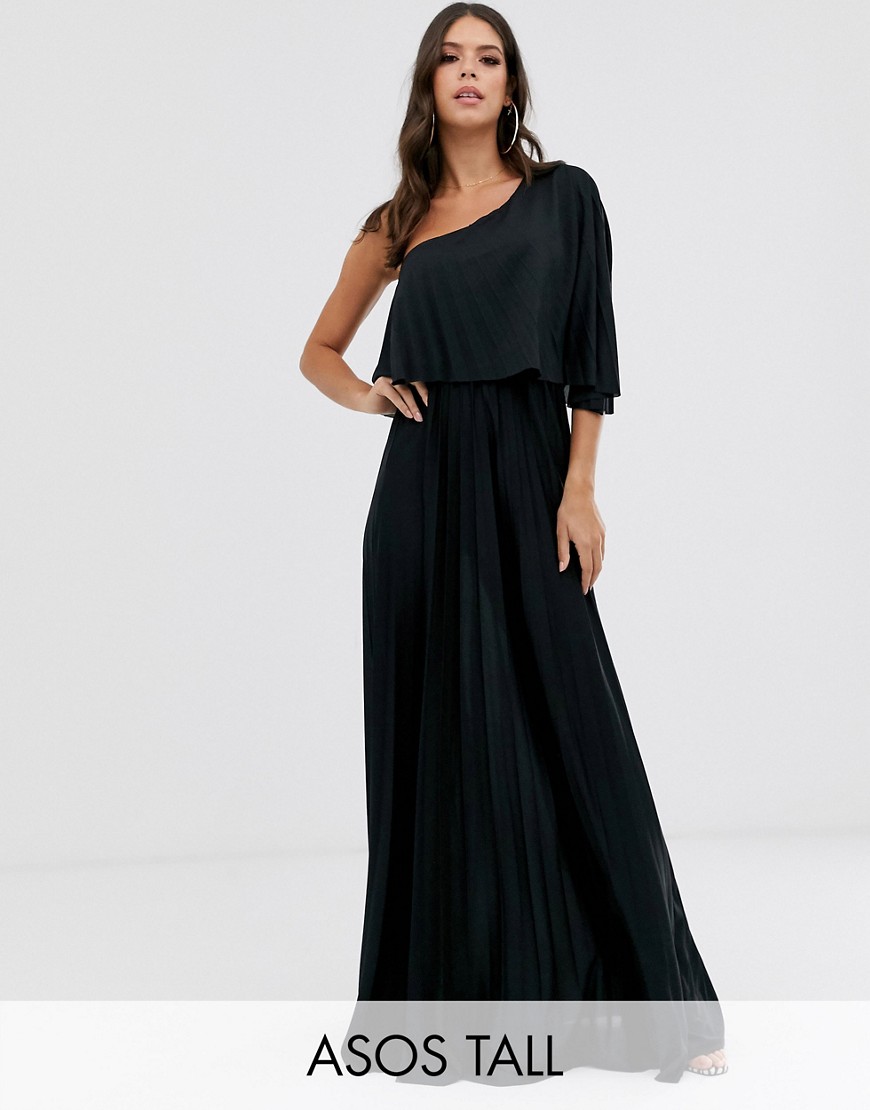 фото Плиссированное платье макси на одно плечо asos design tall-черный asos tall