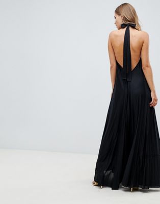 Черное платье макси халтер