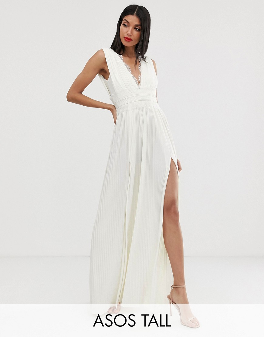 фото Плиссированное платье макси с кружевными вставками asos design tall premium-белый asos tall