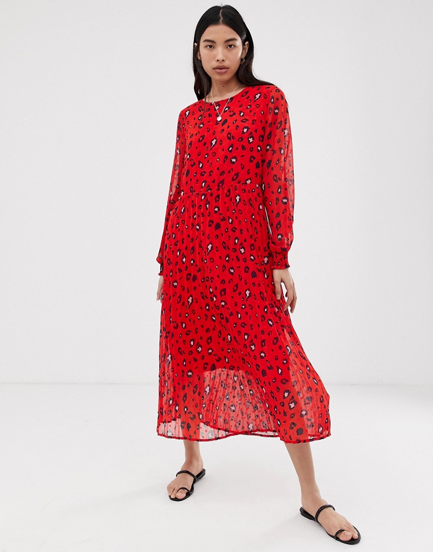 фото Плиссированное платье макси с цветочным принтом selected-красный