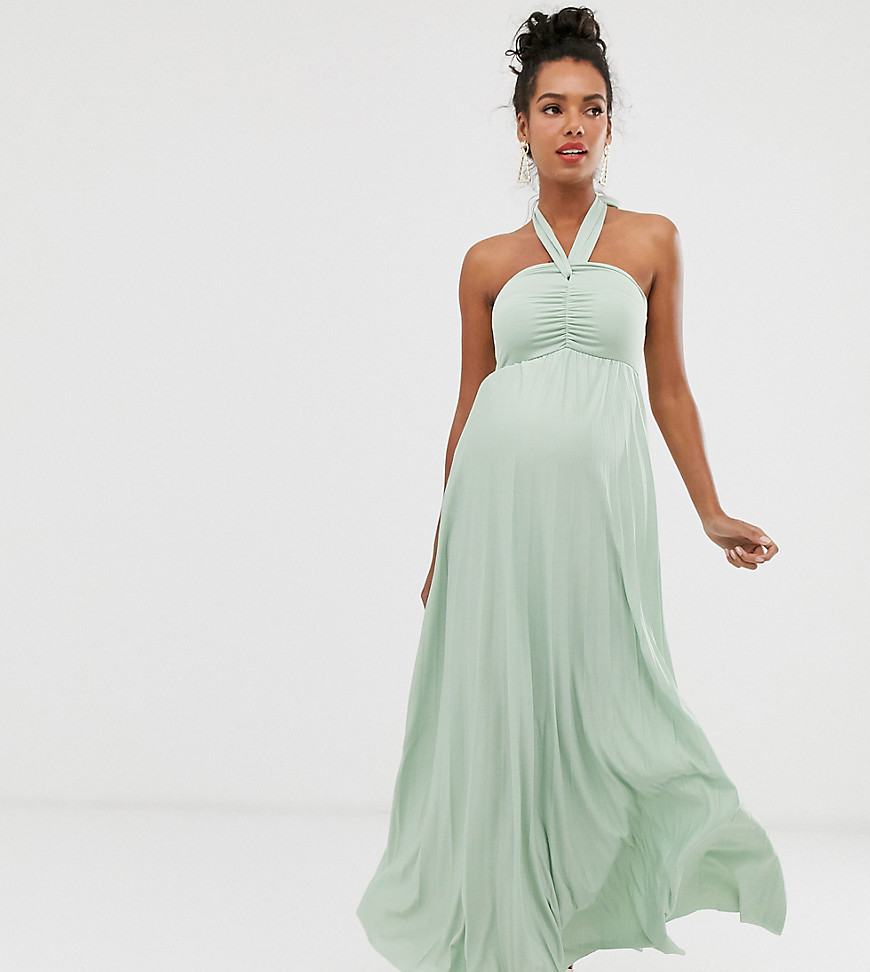 фото Плиссированное платье макси с узлом asos design maternity-зеленый asos maternity