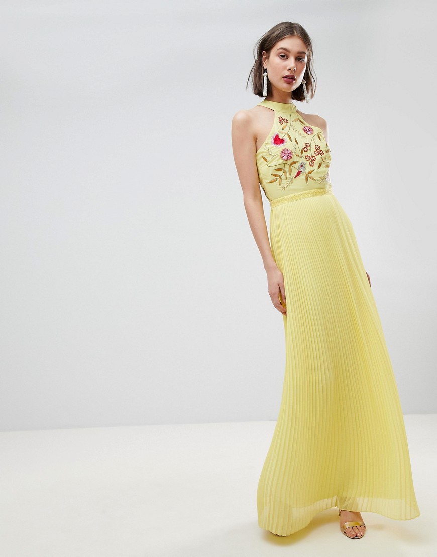 фото Плиссированное платье макси с вышивкой на лифе frock and frill-желтый