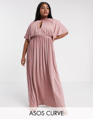 фото Плиссированное платье макси в стиле кейпа asos design curve-розовый asos curve