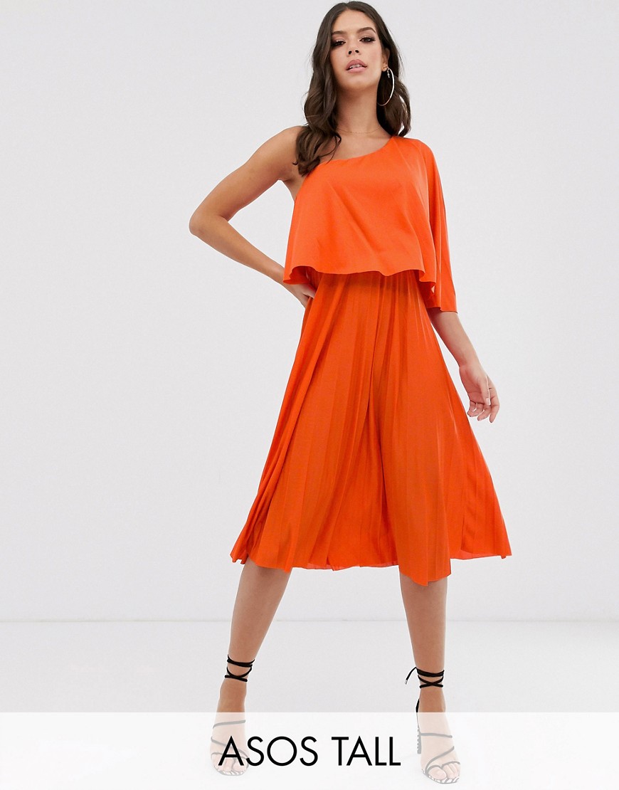 фото Плиссированное платье миди на одно плечо asos design tall-оранжевый asos tall