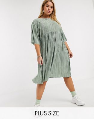 фото Плиссированное платье с завязками на спине another reason plus-зеленый