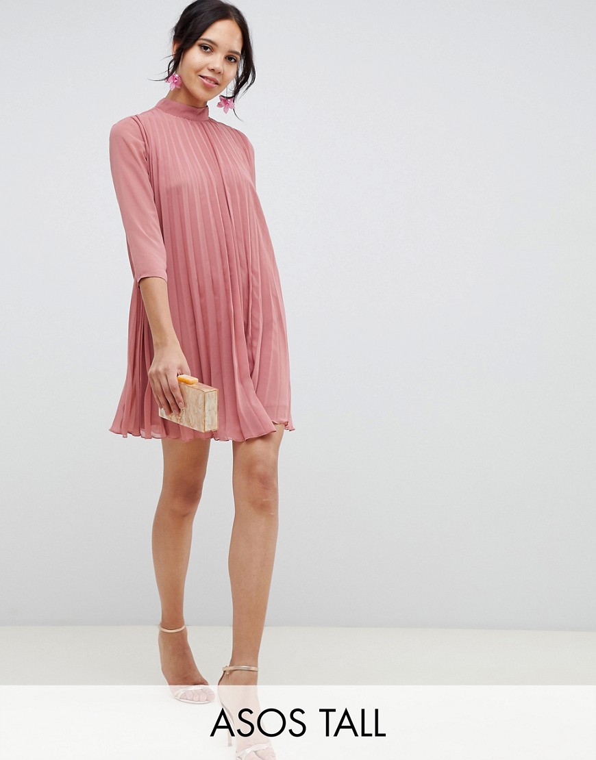 фото Плиссированное платье-трапеция мини asos design tall-розовый asos tall