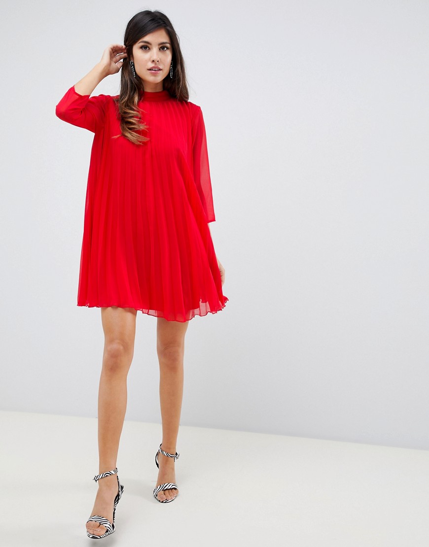 Плиссированное платье-трапеция мини ASOS DESIGN-Красный