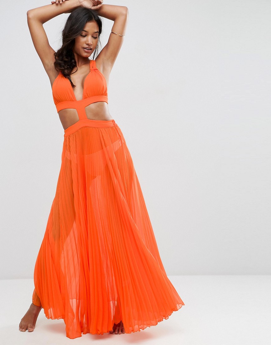 фото Плиссированное пляжное платье макси с вырезом asos design-оранжевый