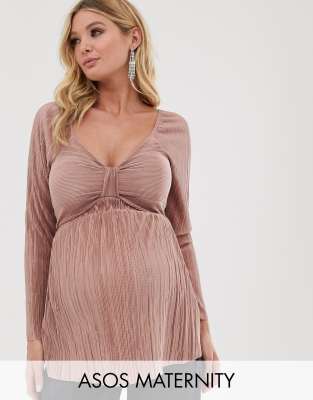 фото Плиссированный топ с узлом спереди asos design maternity-розовый asos maternity