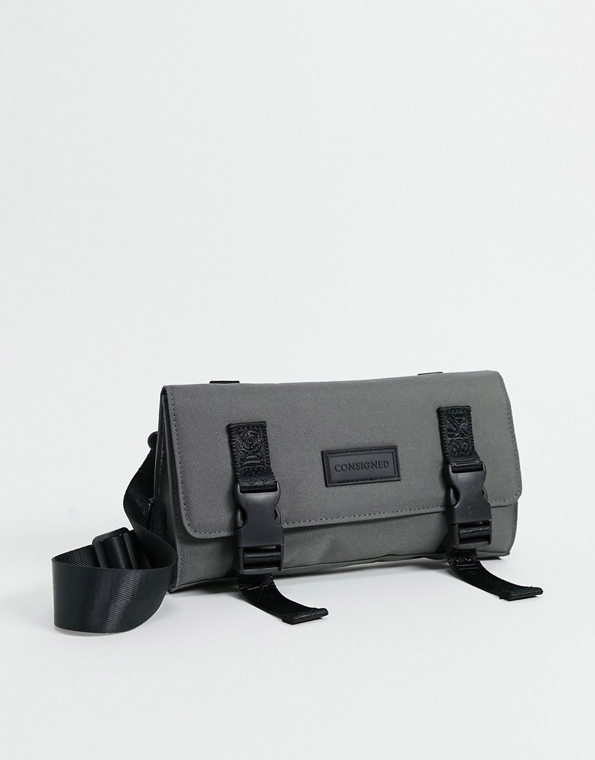 фото Плоская сумка через плечо consigned-серый