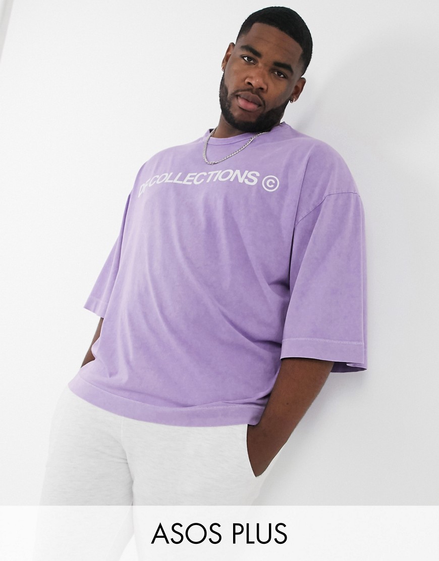 фото Плотная oversized-футболка с логотипом и горловиной с окантовкой asos dark future plus-фиолетовый