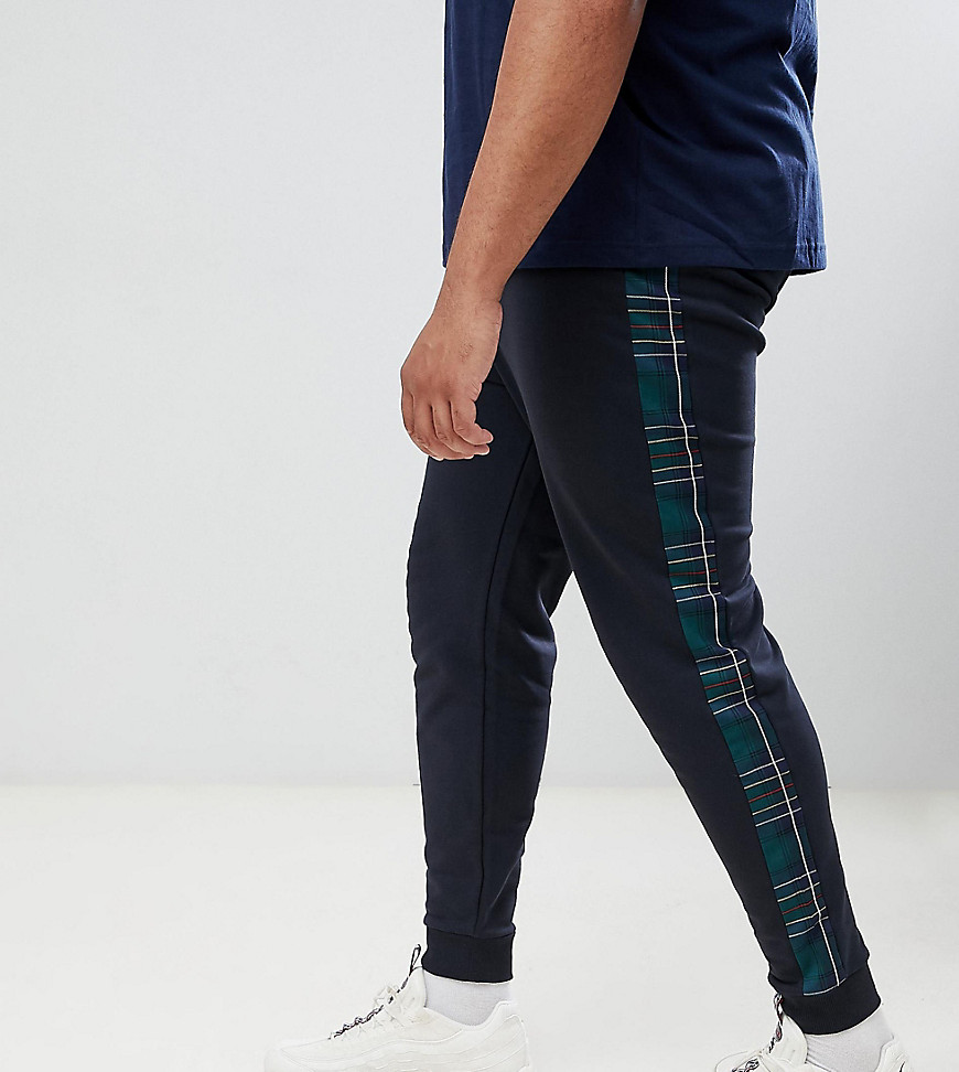 Plus Skinny joggingbukser i tern print med side stribe fra ASOS DESIGN-Sort