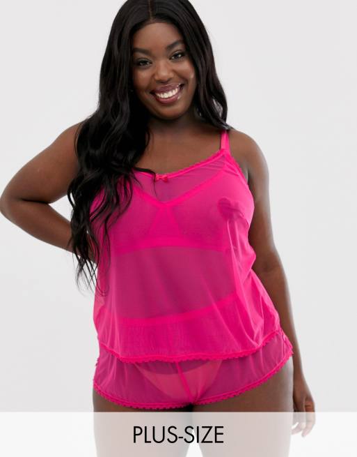 Savage x Fenty Gennemsigtig camitop i Plus Size & shorts - sæt, 2 af 3