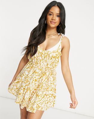 фото Пляжное платье-майка с веревочной завязкой и цветочным принтом influence-желтый