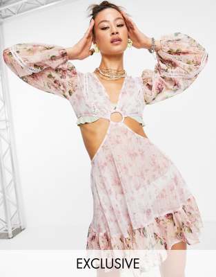 Пляжное платье мини с вырезами и цветочным принтом Reclaimed Vintage Inspired Couture-Multi