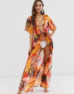 фото Пляжное платье с завязкой на талии и тропическим принтом influence-мульти