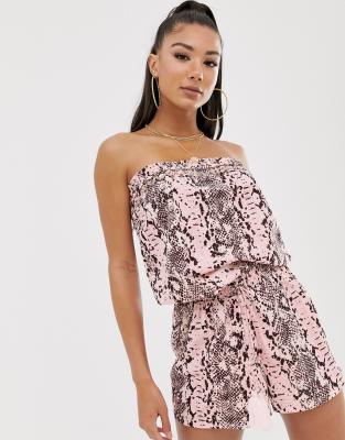 Пляжный ромпер-бандо со змеиным принтом River Island-Розовый