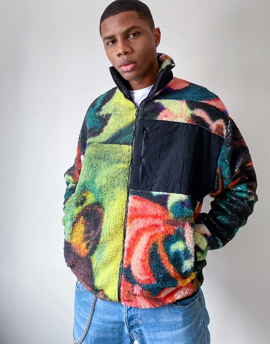 фото Плюшевая oversized-куртка с ярким принтом по всей поверхности asos design-многоцветный