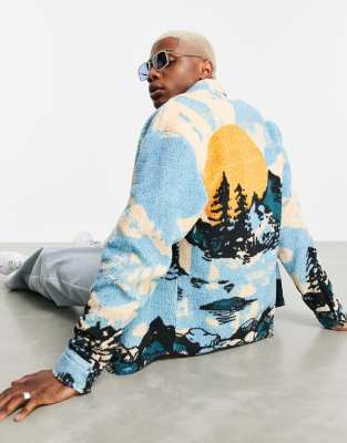 Рубашки с принтами Плюшевая oversized-рубашка с принтом гор в стиле 90-х ASOS DESIGN-Разноцветный