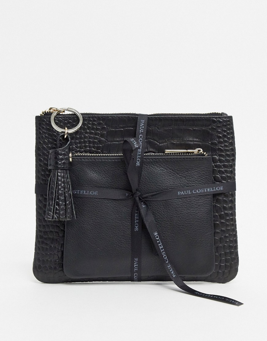 фото Подарочный набор из 2 черных кожаных сумок с крокодиловым рисунком paul costelloe-черный