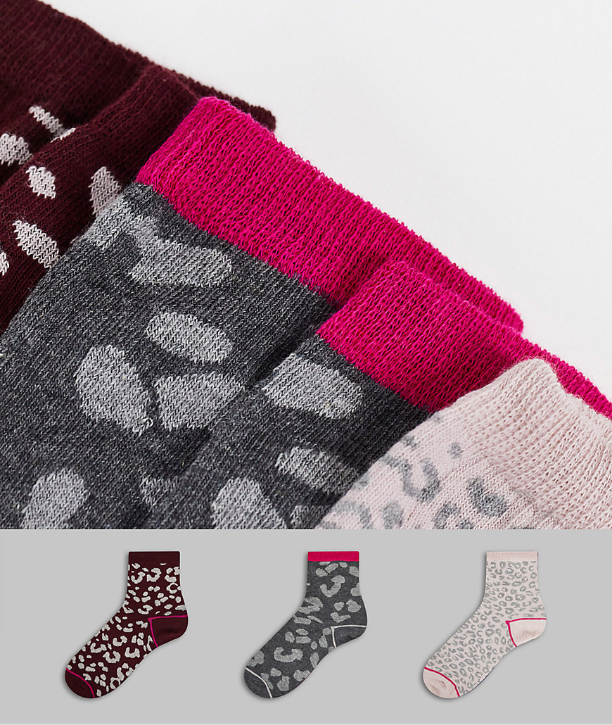 Подарочный набор из 3 пар носков серого и бордового цветов и с леопардовым принтом Dune-Разноцветный