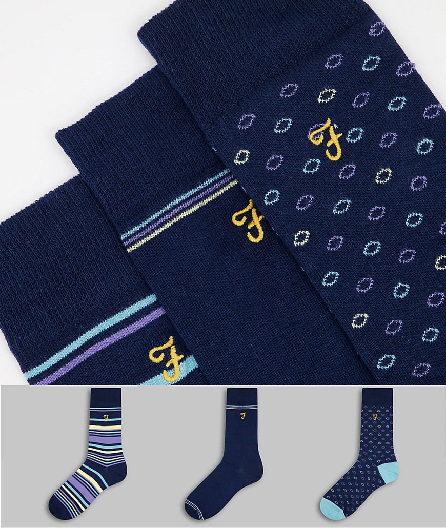 Подарочный набор из 3 пар носков темно-синего цвета Farah Shenley-Темно-синий