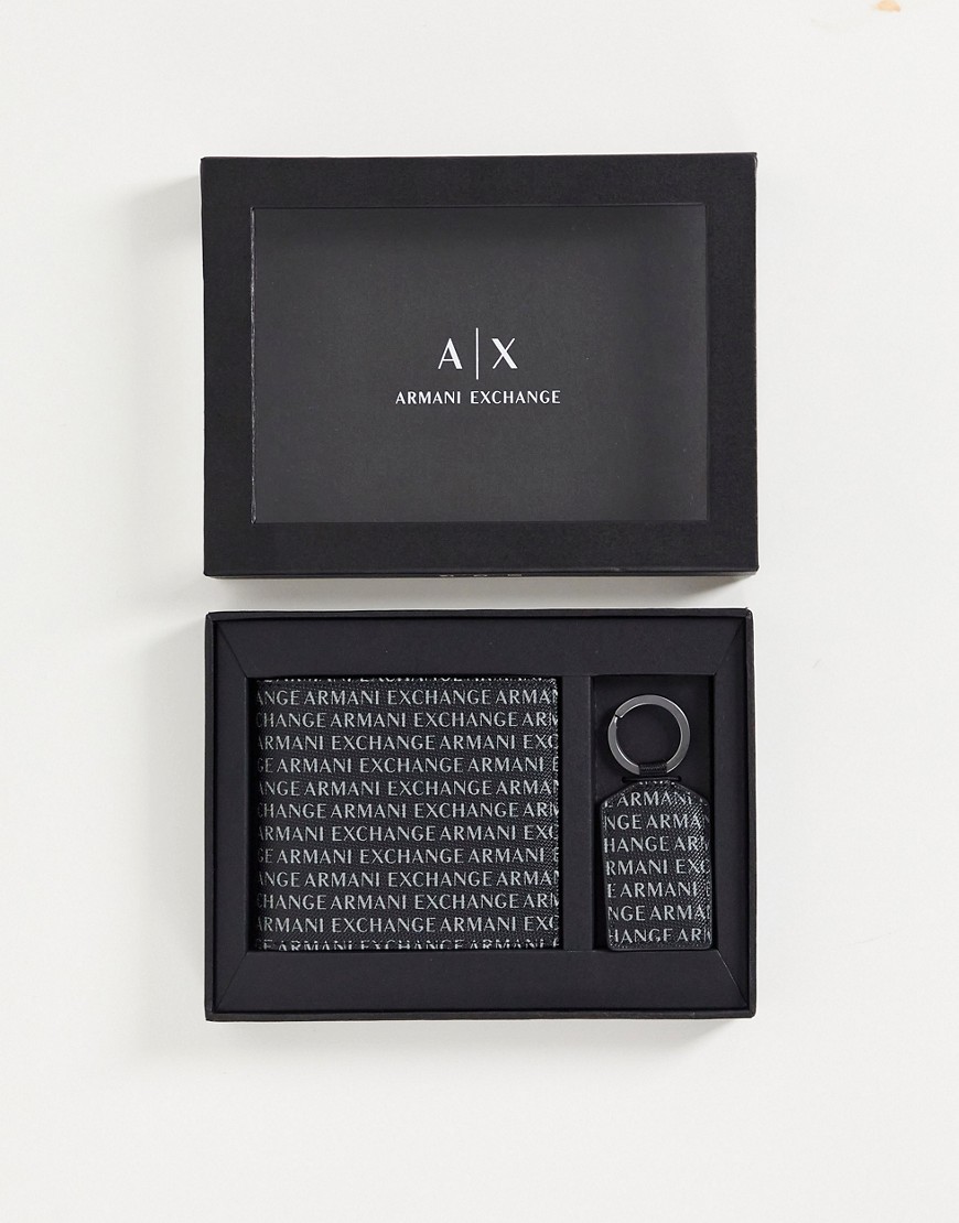 фото Подарочный набор из бумажника и брелока для ключей с принтом логотипа armani exchange-черный цвет