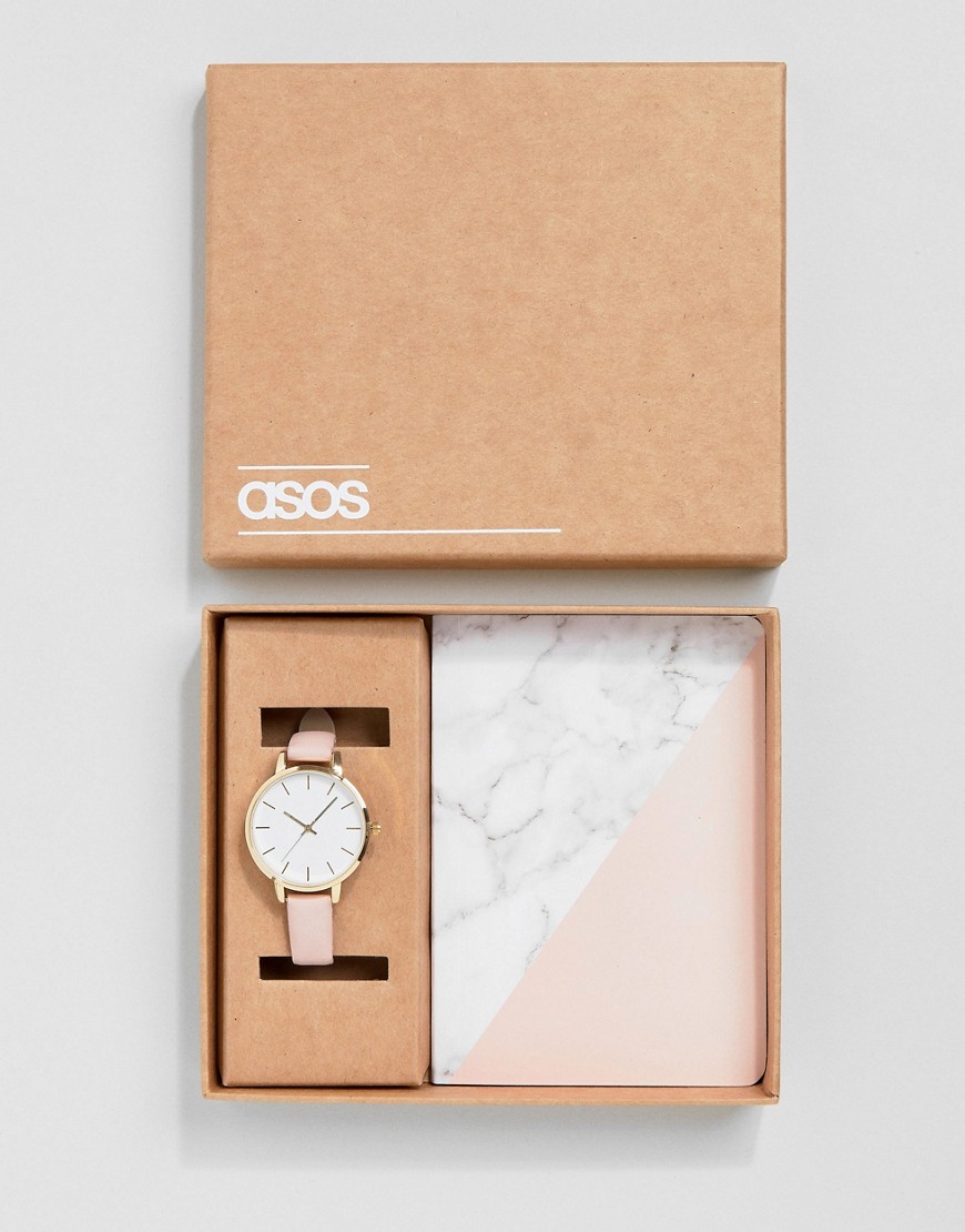 фото Подарочный набор из часов и блокнота с мраморным принтом asos-розовый asos design