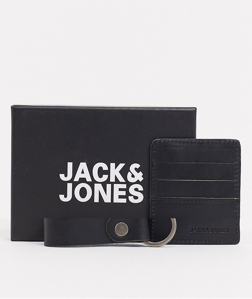 фото Подарочный набор из черных кожаных кредитницы и брелка для ключей jack & jones-черный