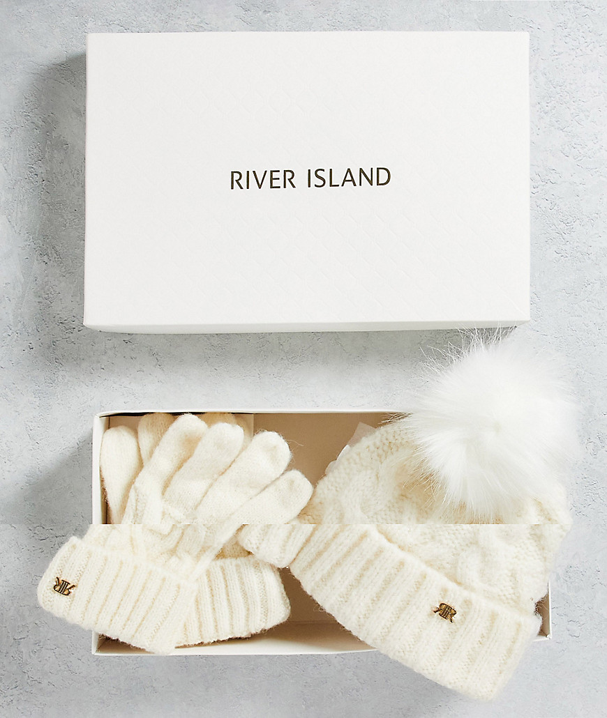 фото Подарочный набор из шапки-бини и перчаток кремового цвета river island-белый