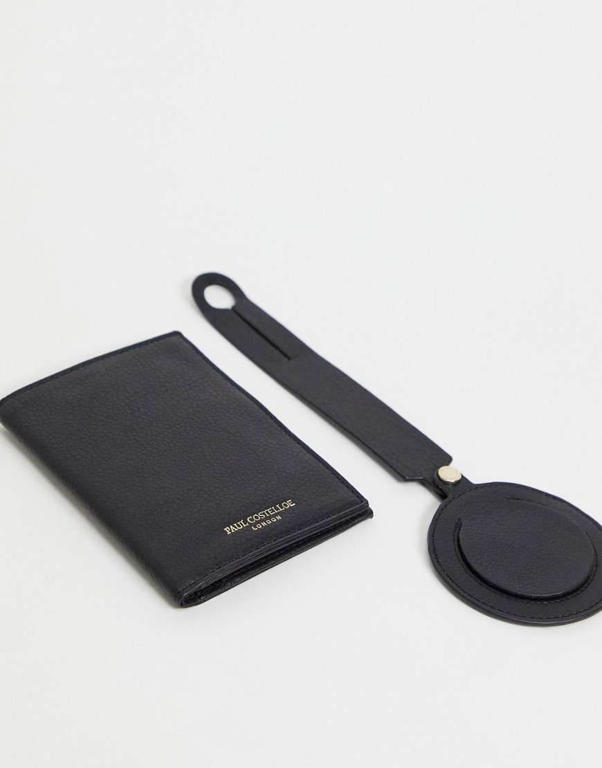 фото Подарочный набор с черной кожаной обложкой для паспорта и багажной биркой paul costelloe-черный цвет