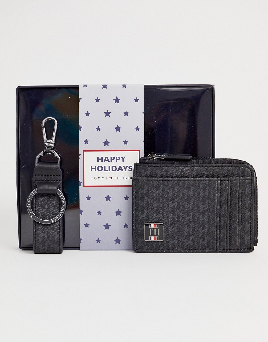 фото Подарочный набор с кошельком для карт на молнии и брелоком для ключей черного цвета с монограммой tommy hilfiger-черный
