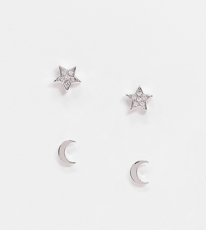 фото Подарочный набор серебристых серег со стразами в форме звезд и полумесяцев ted baker moanny-серебристый