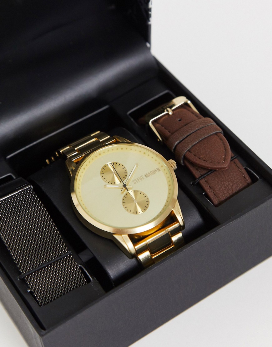 Подарочный набор: женские часы со сменными ремешками Steve Madden-Золотой
