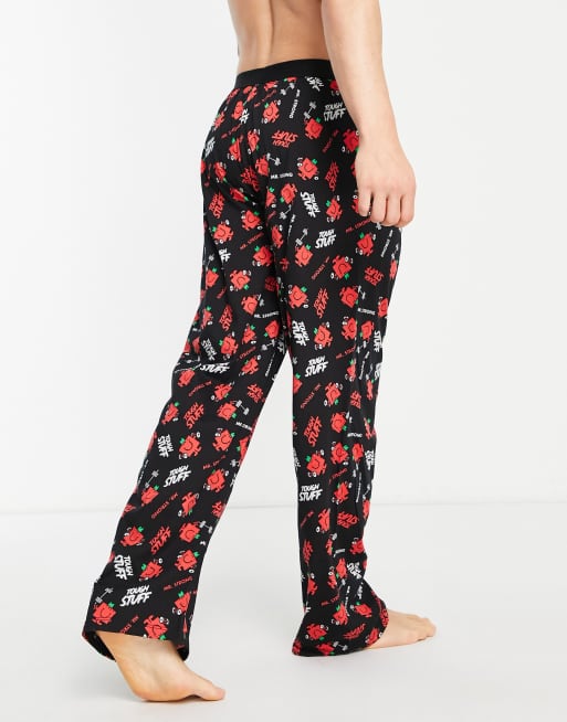 Poetic Brands – Mr. Strong – Lounge-Hosen in Schwarz/Rot mit durchgehendem Print, 2 von 4