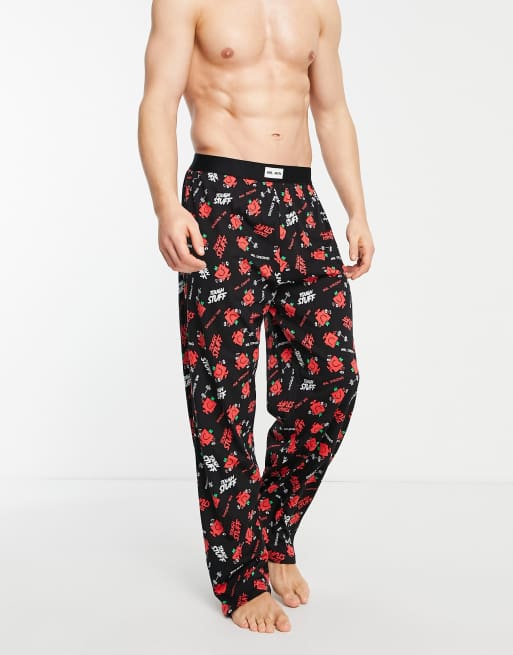 Poetic Brands – Mr. Strong – Lounge-Hosen in Schwarz/Rot mit durchgehendem Print, 3 von 4