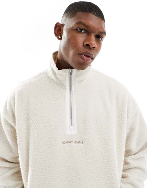 Polar blanco hueso extragrande con media cremallera de tejido tipo peluche de Tommy Jeans