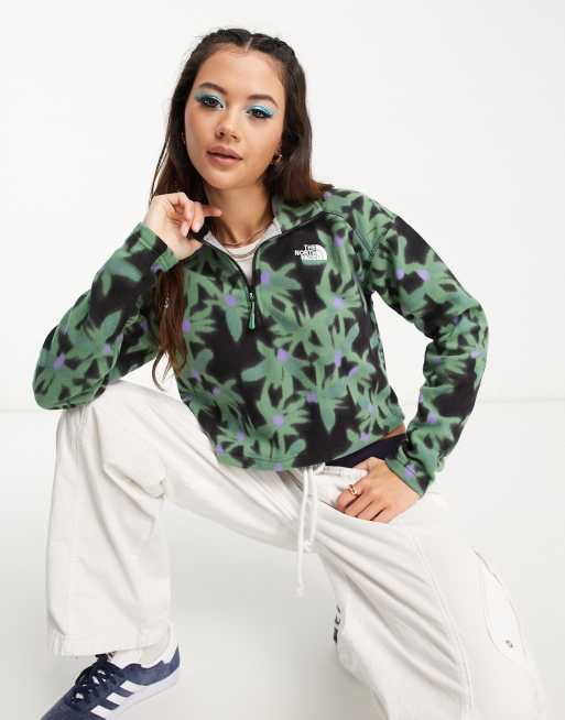 Polar corto verde con cremallera corta y estampado floral de felpa Glacier exclusivo en ASOS de The North Face