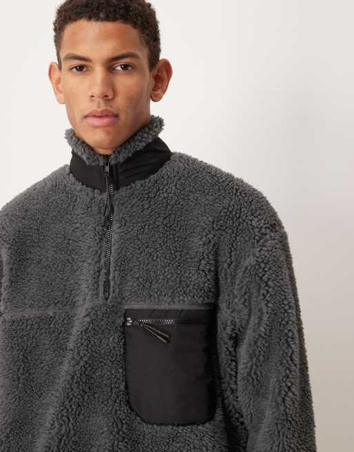 Polar gris holgado con cremallera corta y bolsillo de felpa de ASOS DESIGN, 5 de 5