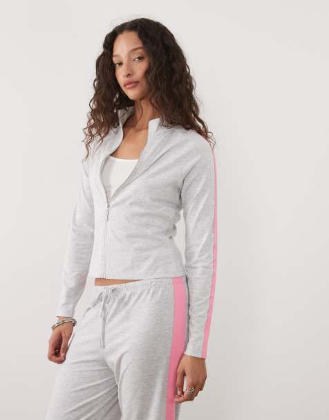 Polar gris jaspeado ajustado con cremallera y tira rosa en contraste de ASOS DESIGN (parte de un conjunto) - view 1